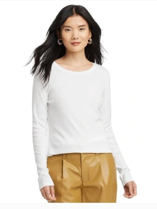 a new day Tops - A New Day White Long Sleeve Round Neck Ribbed Knit Shirt Size M